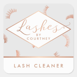 Lots of Lashes Pattern Lash Salon Grey/Rose Gold Square Sticker