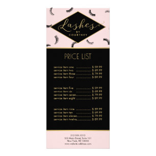 Lots of Lashes Pattern Lash Salon Pink/Black/Gold Rack Card