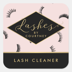 Lots of Lashes Pattern Lash Salon Pink/Black/Gold Square Sticker