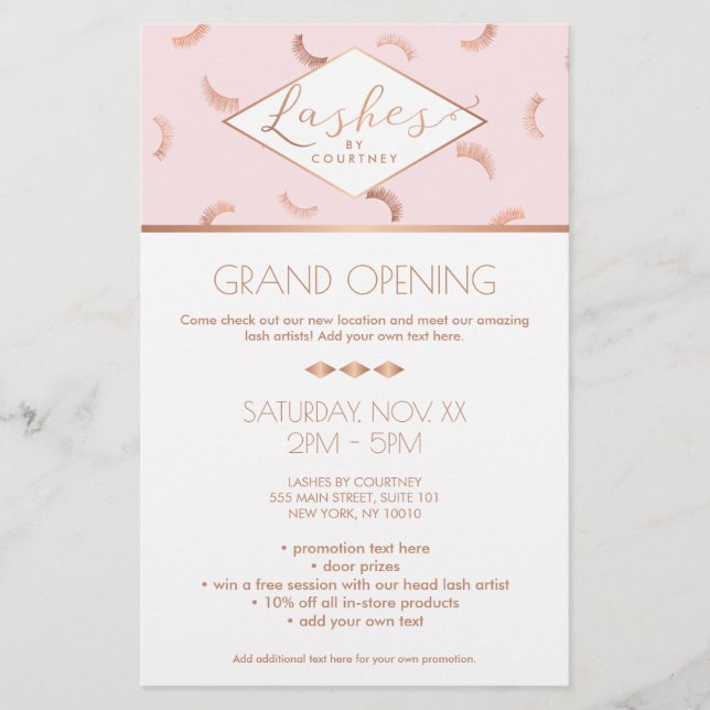 Lots of Lashes Pattern Lash Salon Pink/Rose Gold Flyer (Front)