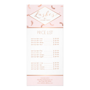 Lots of Lashes Pattern Lash Salon Pink/Rose Gold Rack Card