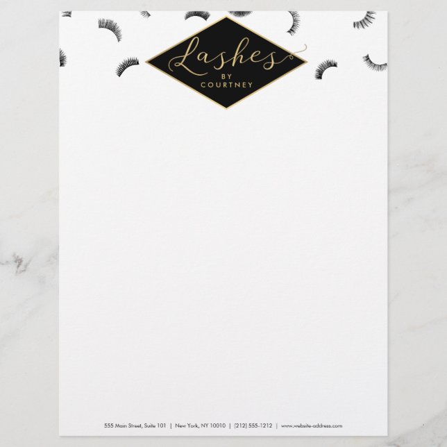 Lots of Lashes Pattern Lash Salon White/Black/Gold Letterhead (Front)