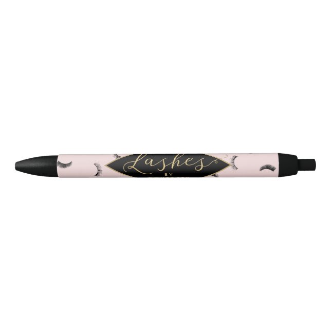 Lots of Lashes Pattern Pink/Black Personalized Black Ink Pen (Front)
