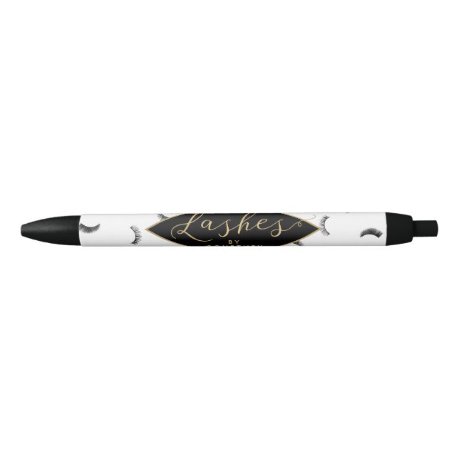 Lots of Lashes Pattern White/Black Personalized Black Ink Pen (Front)