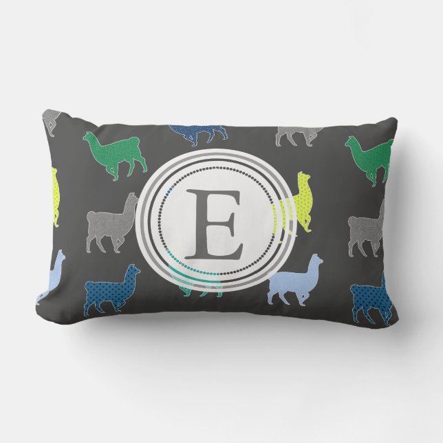 Lots of Llamas Pattern Monogram Lumbar Pillow (Front)
