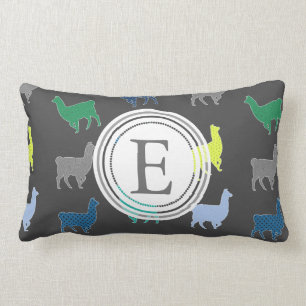 Lots of Llamas Pattern Monogram Lumbar Pillow