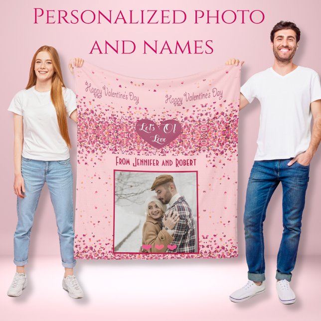 Lots of love couple Personalized Photo Pink Hearts Fleece Blanket (Lots of love couple Personalized Photo Pink Hearts Fleece Blanket)