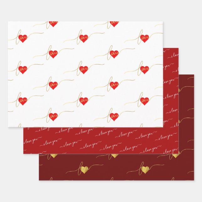 LOTS OF LOVE GOLD MODERN SCRIPT WITH HEARTS WRAPPING PAPER SHEET (Set)