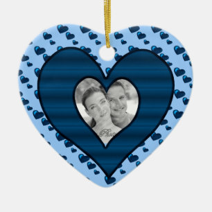 Lots of Love (Heart Pattern) (Blue) (Photo) Ceramic Ornament