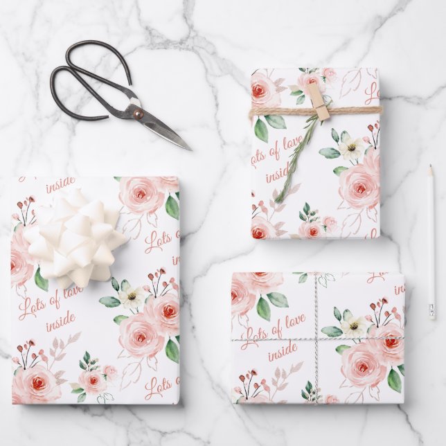 Lots Of Love Inside Rose Wrapping Paper Sheets (Front)