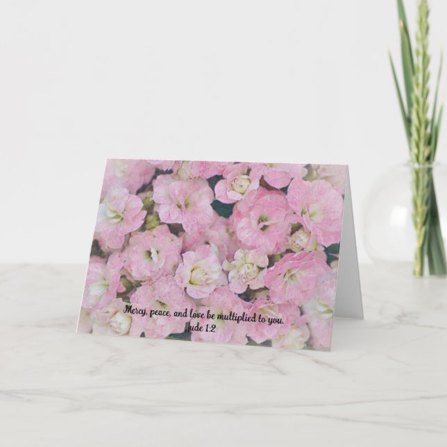 Lots of Pink Flowers Love Bible Verse Card (Front)