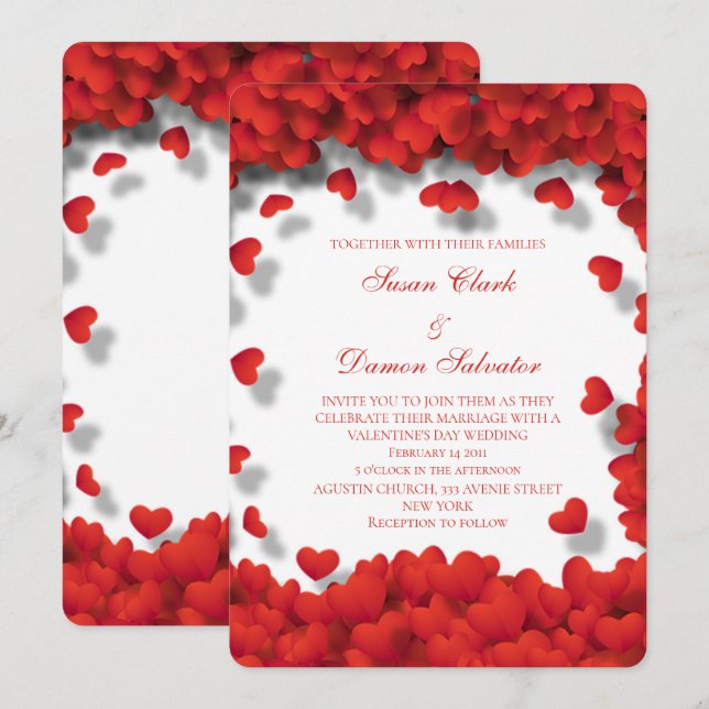 Lots Of Red Hearts Valentine's Wedding Day Invitation (Front/Back)