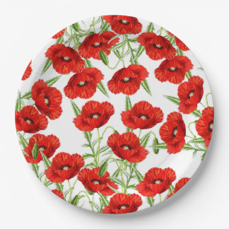 Lots of Red Poppies Paper Plate