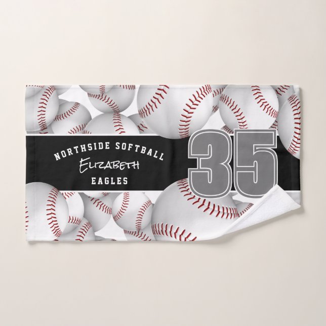 Lots of softballs custom player and team name hand towel (Hand Towel)