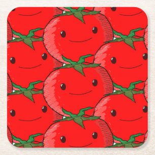 Lots of Tomato Cute Pattern Drawing Square Paper Coaster
