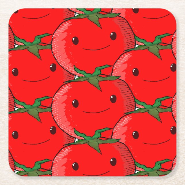 Lots of Tomato Cute Pattern Drawing Square Paper Coaster (Front)