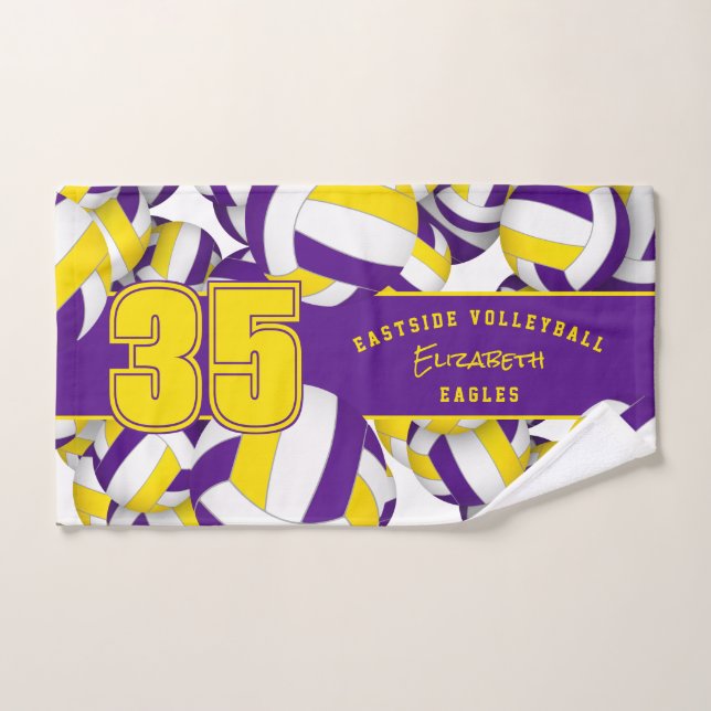 Lots of volleyballs sports team gifts purple gold hand towel (Hand Towel)
