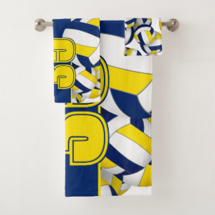 Lots of volleyballs team spirit gifts blue gold bath towel set