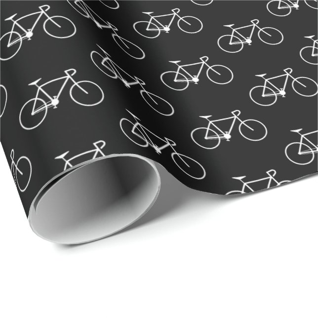 Lots of White Bicycle Shapes on a Black Background Wrapping Paper (Roll Corner)