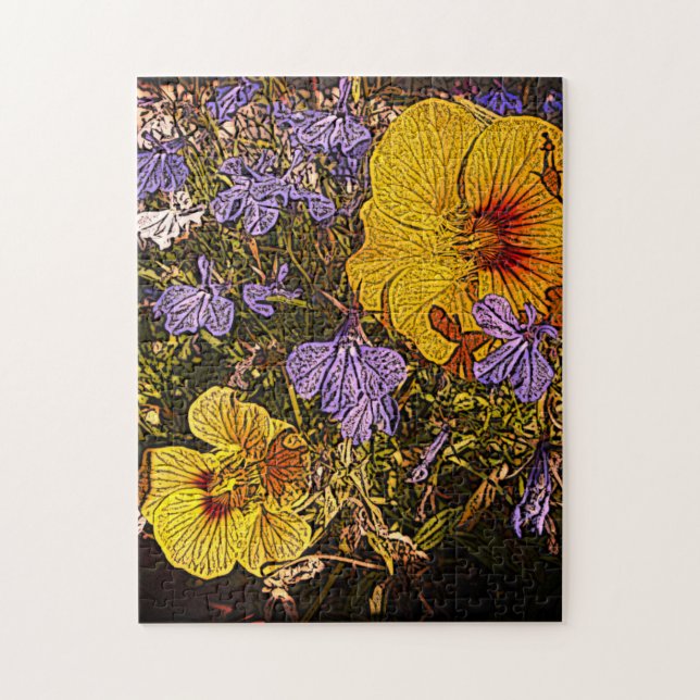 lots of yellow blue and white flowers jigsaw puzzle (Vertical)