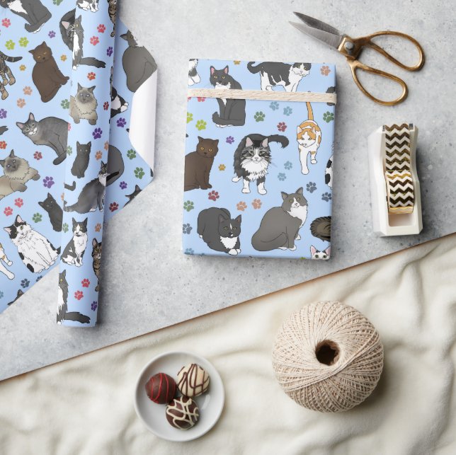 Lotsa Cats blue roll of Wrapping Paper (Crafts)