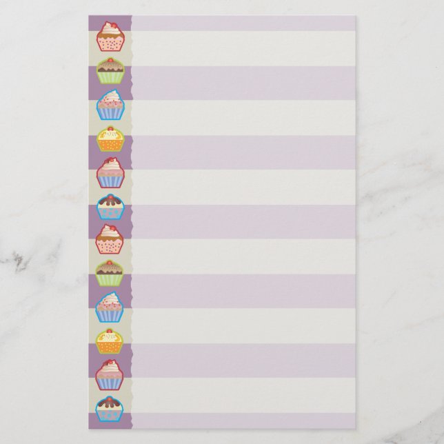 Lotsa Cupcakes Purple Stripes Stationery (Front)