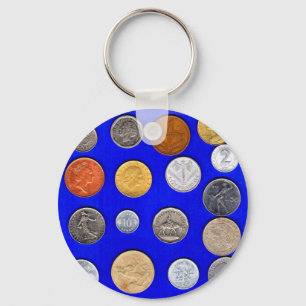 lotsa old foreign coins keychain