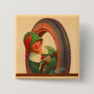 Lotta Miles no. 1- 1920s Kelly-Springfields tire m 2 Inch Square Button