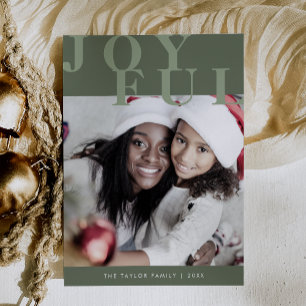 LOTTIE Green Family Photo Simple Joyful Christmas Holiday Card