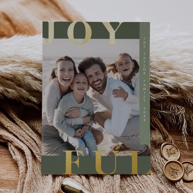 LOTTIE Green Foil Joyful Family Photo Christmas Foil Holiday Card (LOTTIE Green Foil Joyful Family Photo Christmas Foil Holiday Card)