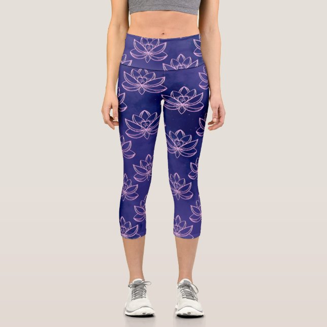 Lotus 5 Scattered Blue Monochrome Tie dye Capri Leggings (Front)