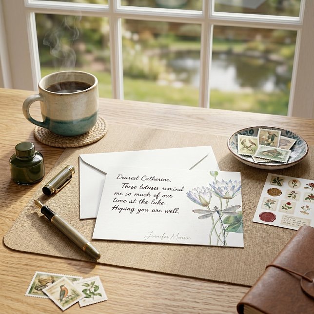 Lotus and dragonfly personalized card (Creator Uploaded)