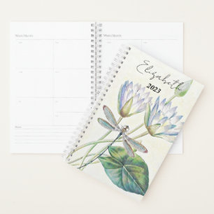 Lotus and dragonfly personalized, custom year planner