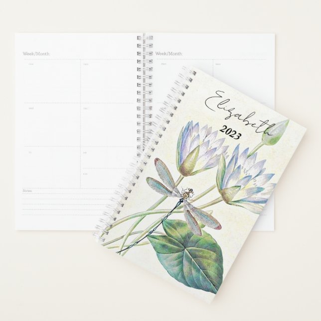 Lotus and dragonfly personalized, custom year planner (Display)