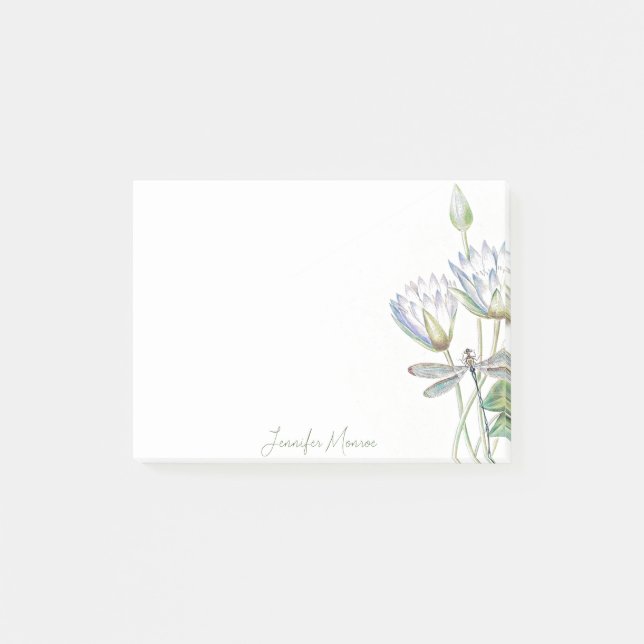 Lotus and dragonfly personalized post-it notes (Front)
