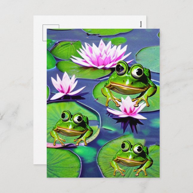 Lotus And Lily Pad Frogs Holiday Postcard (Front/Back)
