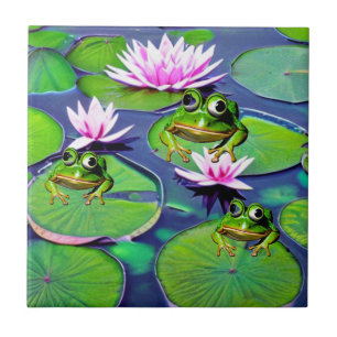 Lotus And Lily Pad Frogs Tile