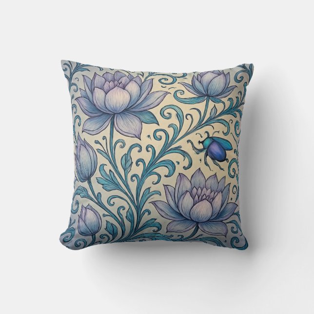 Lotus and Scarab Throw Pillow (Front)