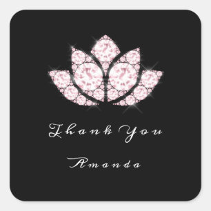 Lotus Black White Diamond Bridal 16th Thank Pink Square Sticker
