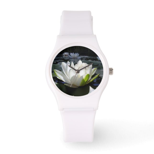 Lotus blanc sur montre de sport, bracelet en silic (Recto)