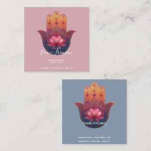 Lotus Blessing Hamsa Hand Square Business Card