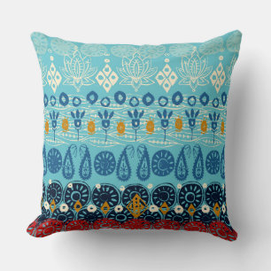 lotus block blue throw pillow