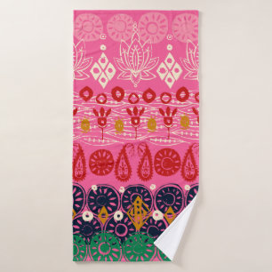 lotus block pink bath towel