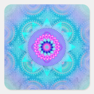 Lotus Bloom Turquoise Mandala Square Sticker