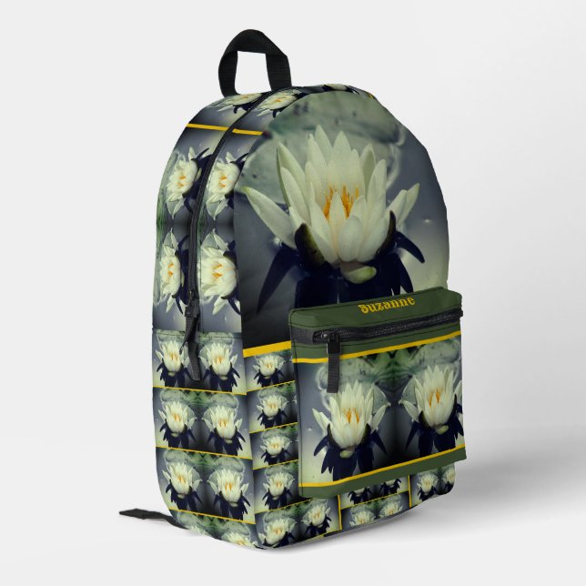 Lotus Blossom Personalized Printed Backpack (Back Corner Left)