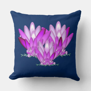 Lotus blossom pink on navy blue background throw pillow