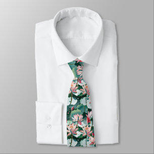 Lotus Blossoms & Lily Pads Seamless Elegant Floral Tie