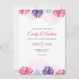 Lotus Border Elegant Floral Watercolor Wedding Invitation