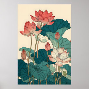 Lotus Botanical Print — Vintage Floral Wall Art