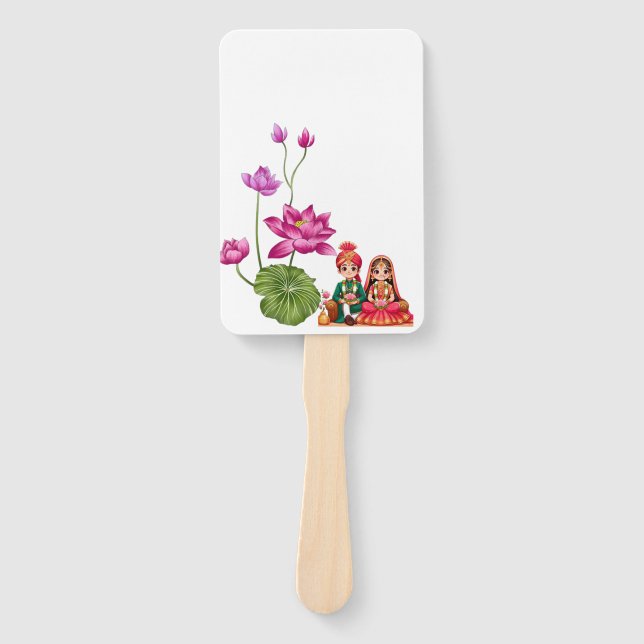Lotus, bride and groom hand fan (Front)